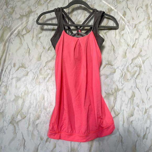 Lululemon 4 Nouveau limits tank flash light pink coral gray activewear yoga bra - Picture 2 of 12